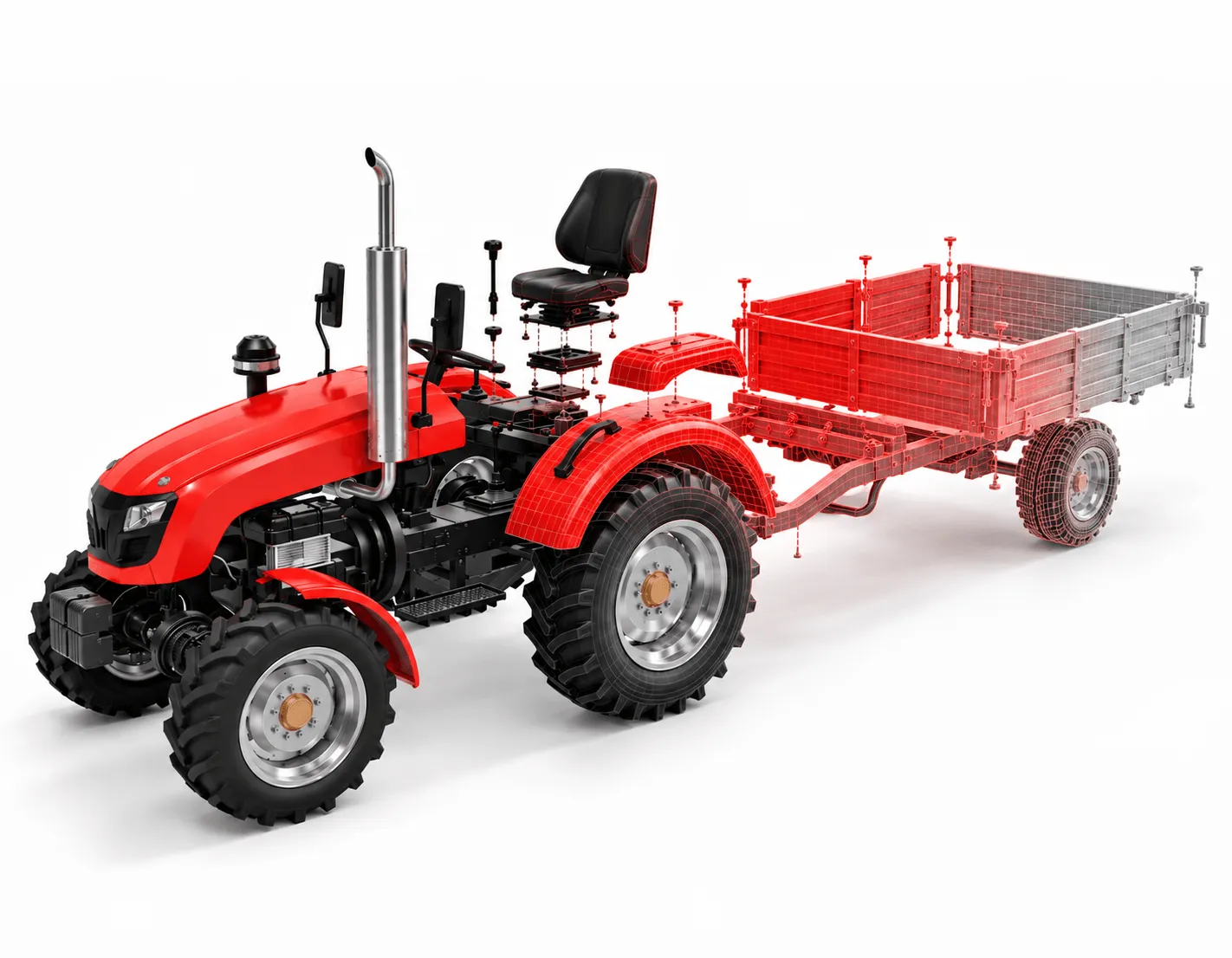 EXA3D 3D product configurator showing a configured tractor and trailer